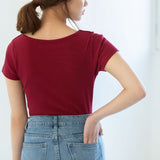 【メール便】ハートネックリブ半袖トップス