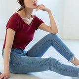 【メール便】ハートネックリブ半袖トップス