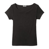 【メール便】ハートネックリブ半袖トップス