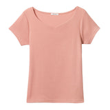 【メール便】ハートネックリブ半袖トップス