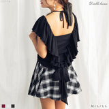 【メール便】バックフリルビジュー付きテレコトップス