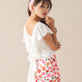 【メール便】バックフリルビジュー付きテレコトップス