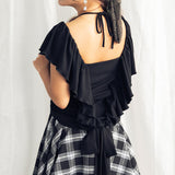 【メール便】バックフリルビジュー付きテレコトップス