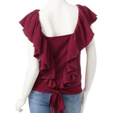 【メール便】バックフリルビジュー付きテレコトップス