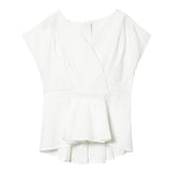 【メール便】バックボタンカシュクールブラウス