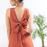 バックリボンフロントボタンノースリワンピース