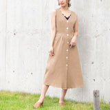 バックリボンフロントボタンノースリワンピース