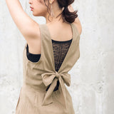 バックリボンフロントボタンノースリワンピース