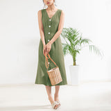 バックリボンフロントボタンノースリワンピース