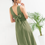 バックリボンフロントボタンノースリワンピース