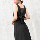 バックリボンフロントボタンノースリワンピース