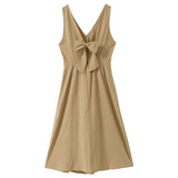 バックリボンフロントボタンノースリワンピース