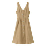 バックリボンフロントボタンノースリワンピース