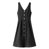 バックリボンフロントボタンノースリワンピース