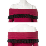 【メール便】折り返しレース使いテレコオフショルトップス