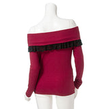 【メール便】折り返しレース使いテレコオフショルトップス