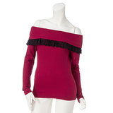 【メール便】折り返しレース使いテレコオフショルトップス