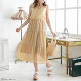 ティアードノースリーブロングワンピース