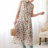 ティアードノースリーブロングワンピース