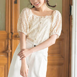 【メール便】前後2WAYスクエアネックパフスリブラウス