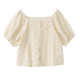 【メール便】前後2WAYスクエアネックパフスリブラウス