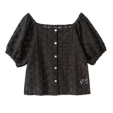 【メール便】前後2WAYスクエアネックパフスリブラウス