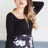 【メール便】選べる2タイプフロントジップバックレース切り替えリブトップス