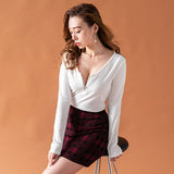 【メール便】選べる2タイプフロントジップバックレース切り替えリブトップス