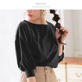 【メール便】パフスリ7分袖ボートネックトップス