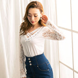 【メール便】フロントクロスビジューレーススリーブトップス