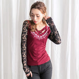 【メール便】フロントクロスビジューレーススリーブトップス