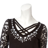 【メール便】フロントクロスビジューレーススリーブトップス