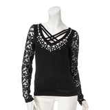 【メール便】フロントクロスビジューレーススリーブトップス