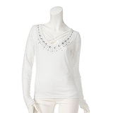 【メール便】フロントクロスビジューレーススリーブトップス