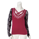 【メール便】フロントクロスビジューレーススリーブトップス