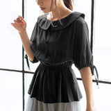 【メール便】ビッグカラーペプラムブラウス