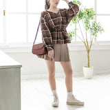 チェックドロストVネックブラウス