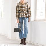 チェックドロストVネックブラウス