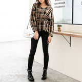 チェックドロストVネックブラウス