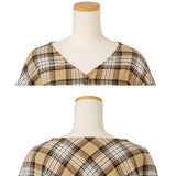 チェックドロストVネックブラウス