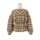 チェックドロストVネックブラウス