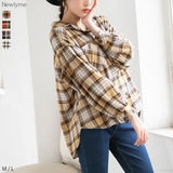 チェック開襟ボリュームスリーブブラウスシャツ