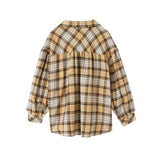 チェック開襟ボリュームスリーブブラウスシャツ