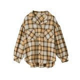チェック開襟ボリュームスリーブブラウスシャツ