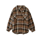 チェック開襟ボリュームスリーブブラウスシャツ