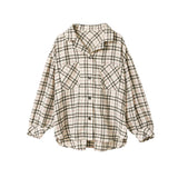 チェック開襟ボリュームスリーブブラウスシャツ