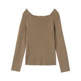 2WAYオフショルフリルリブニットトップス