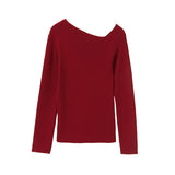 イレギュラーネックリブニットトップス