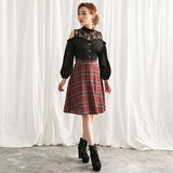 チェック柄レースプチハイフリルドッキングワンピース