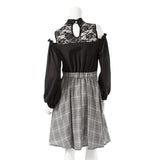 チェック柄レースプチハイフリルドッキングワンピース